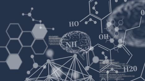 animation of chemical formulas over human brains and data processing