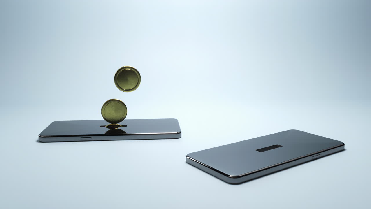 3d 휴대 전화에서 다른 휴대 전화로 추상적인 디지털 돈 전송