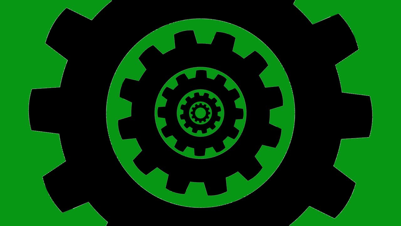 gráficos de movimento de engrenagens rotativas com fundo de tela verde