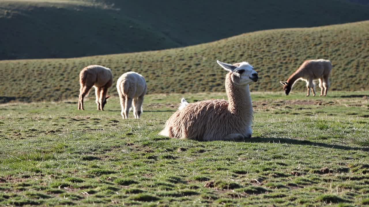 Llamas grazing in a field