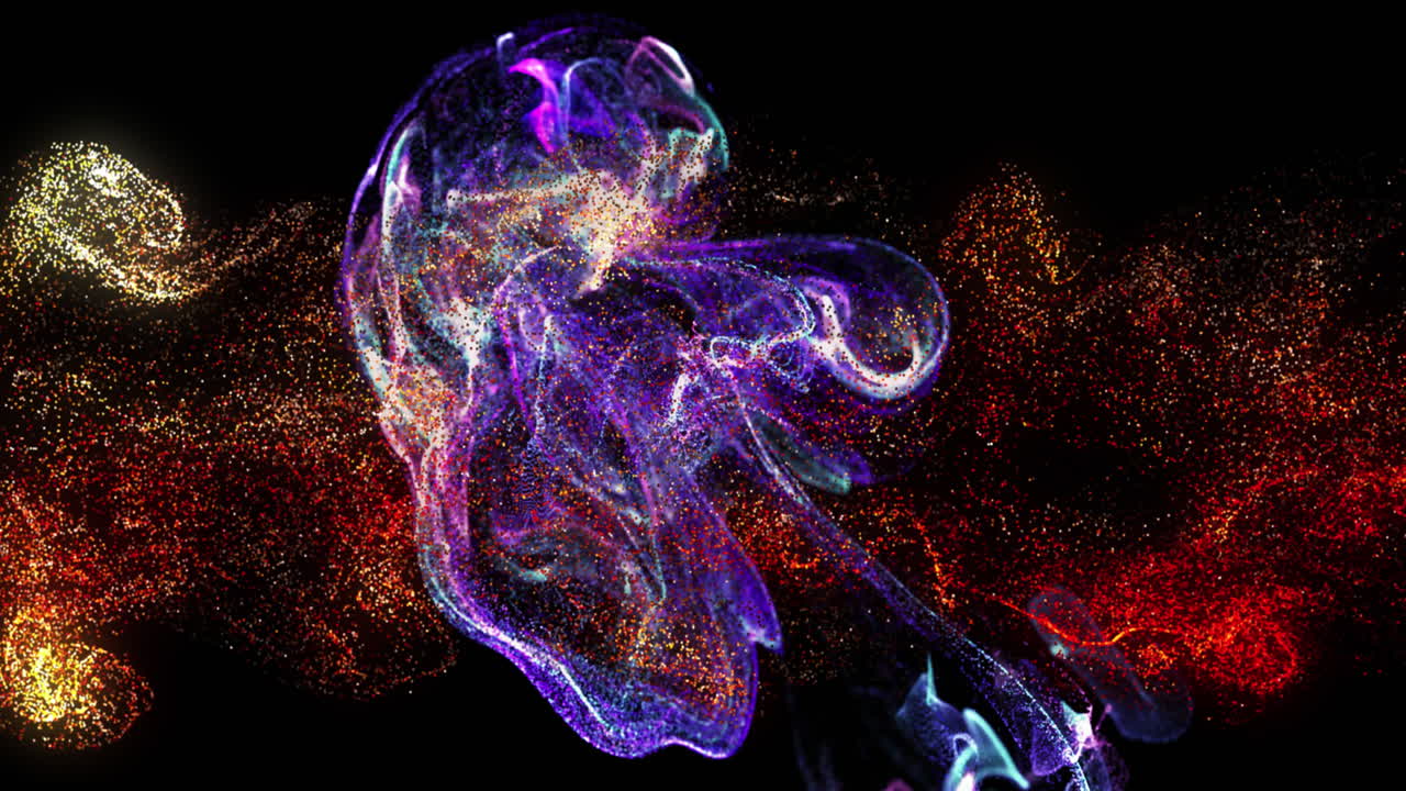 animación de puntos multicolores que forman patrones de ondas dinámicas contra un fondo negro