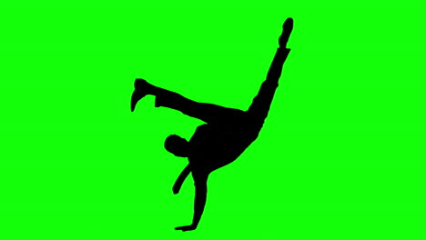 silhouette of man with a tie breakdancing on green screen