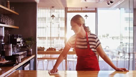 waitress wiping table at counter