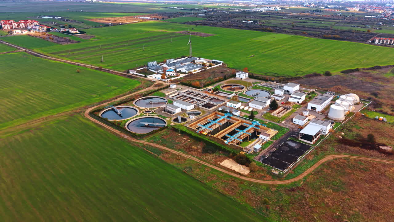 Sewage reservoirs in the modern water treatment plant. Industry for chemicals and contaminants removal