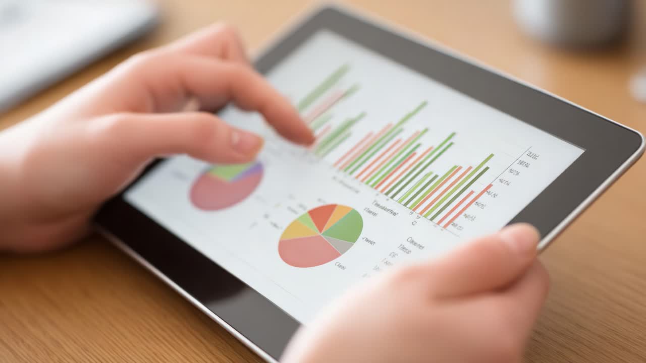 Analyzing Data Trends: A Focused Examination of Graphical Reports and Charts on a Tablet Display for Insightful Decision-Making