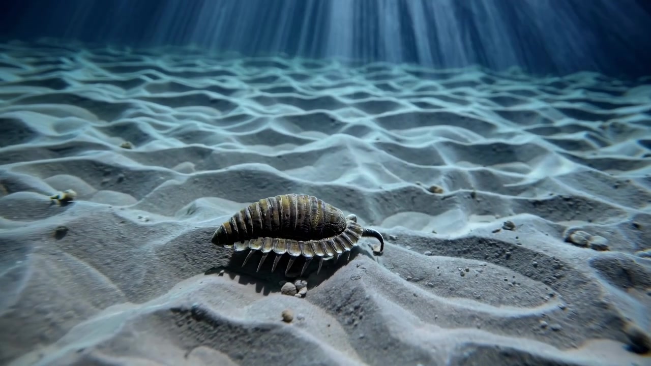 Isópode rastejando no fundo do oceano arenoso debaixo d'água