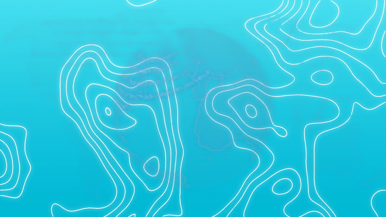 animación digital de la topografía contra el globo giratorio y procesamiento de datos sobre fondo azul