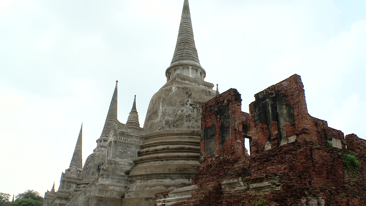 Wat Phra Sri Sanphet temple ruins near Bangkok, Thailand. Camera pans rtl