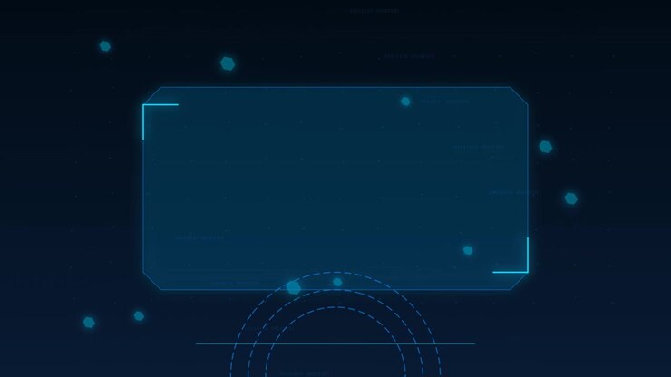 Digital HUD Interface with Floating Hexagons and Data Elements