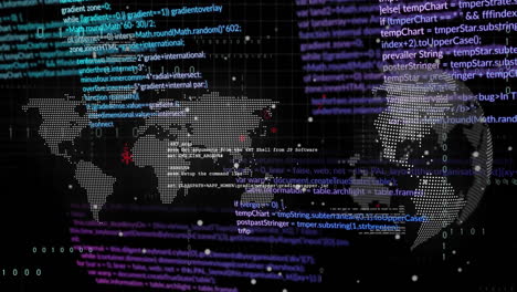 animation of data processing over world map on black background