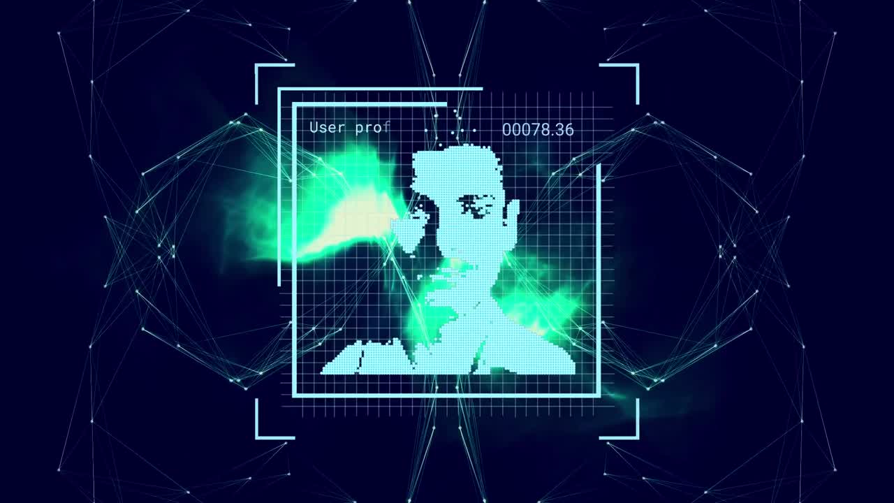 파란색 배경에 대한 연결 네트워크의 전 세계에 걸쳐 여러 개의 프로필 아이콘을 변경합니다.