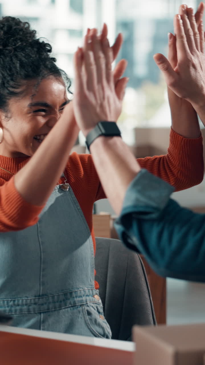 Happy Young Woman Celebrating Success with a High Five