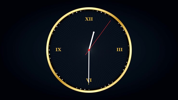 Golden Analog Wall Clock Ticking on Dark Background