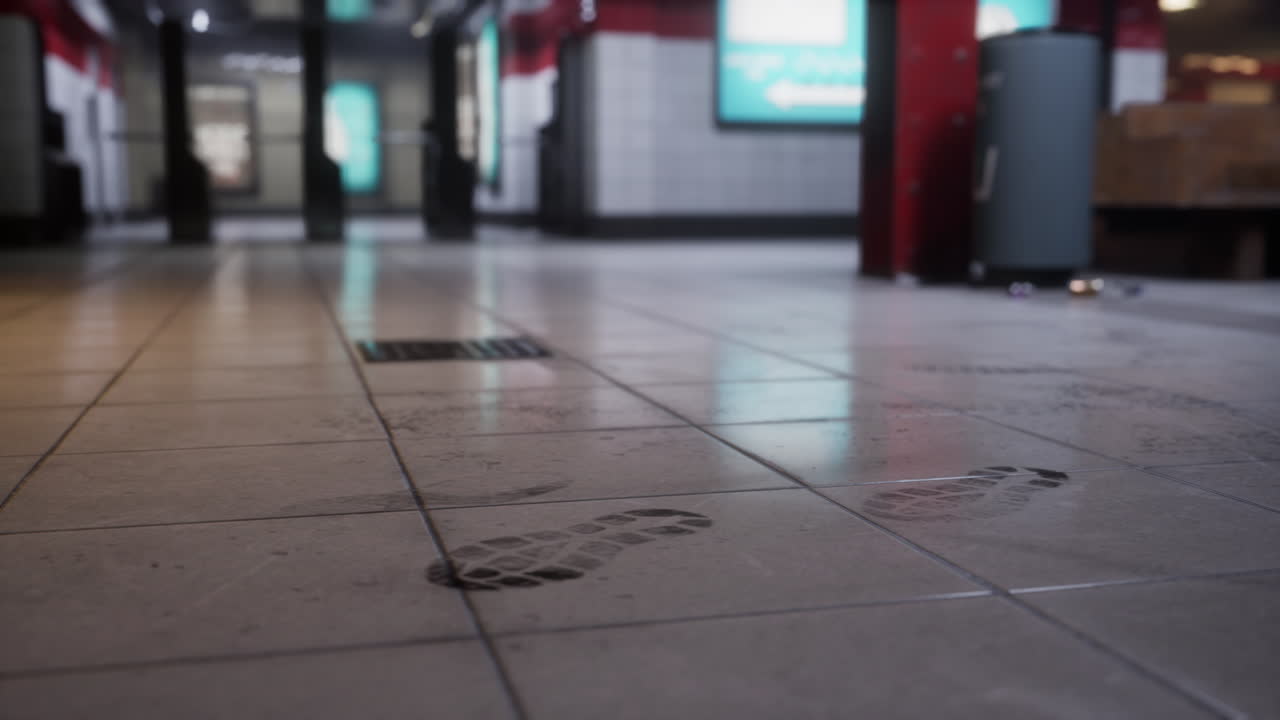지하철 역 바닥의 발자국