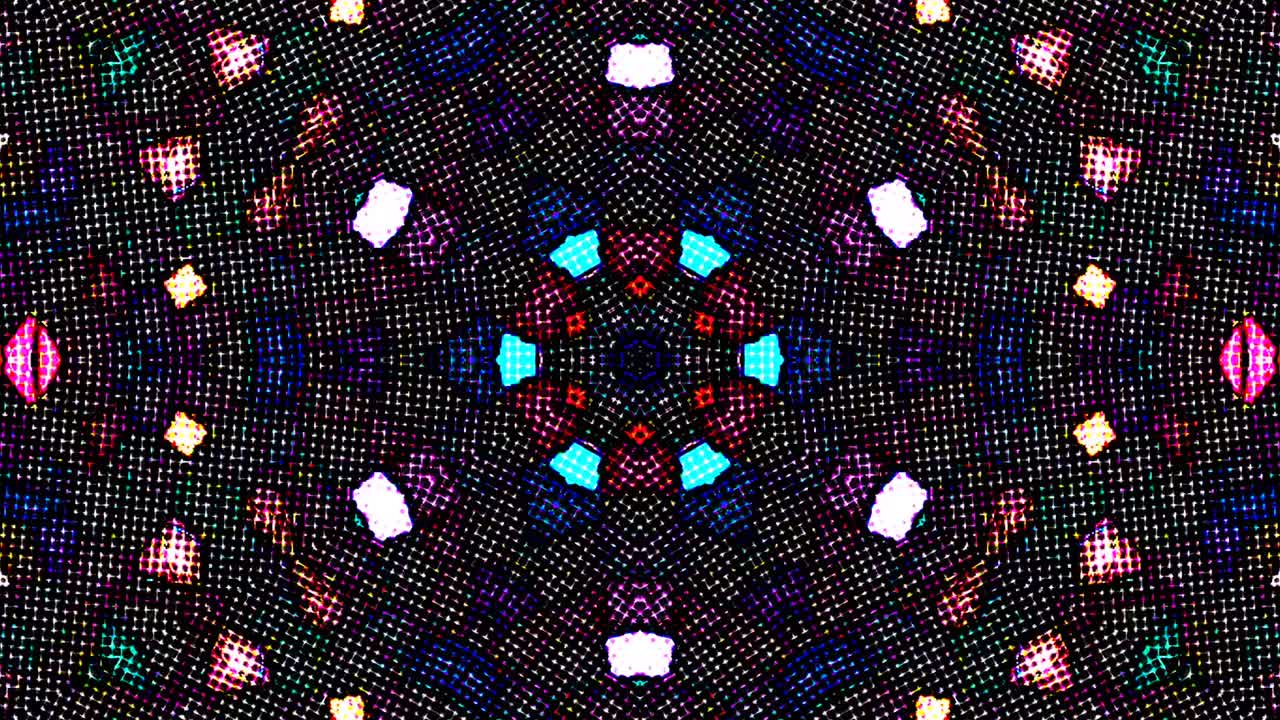 Abstraktní kaleidoskop s krásnými zářícími červeno-modrými liniemi, plynulým pohybem a zářícím světlem.