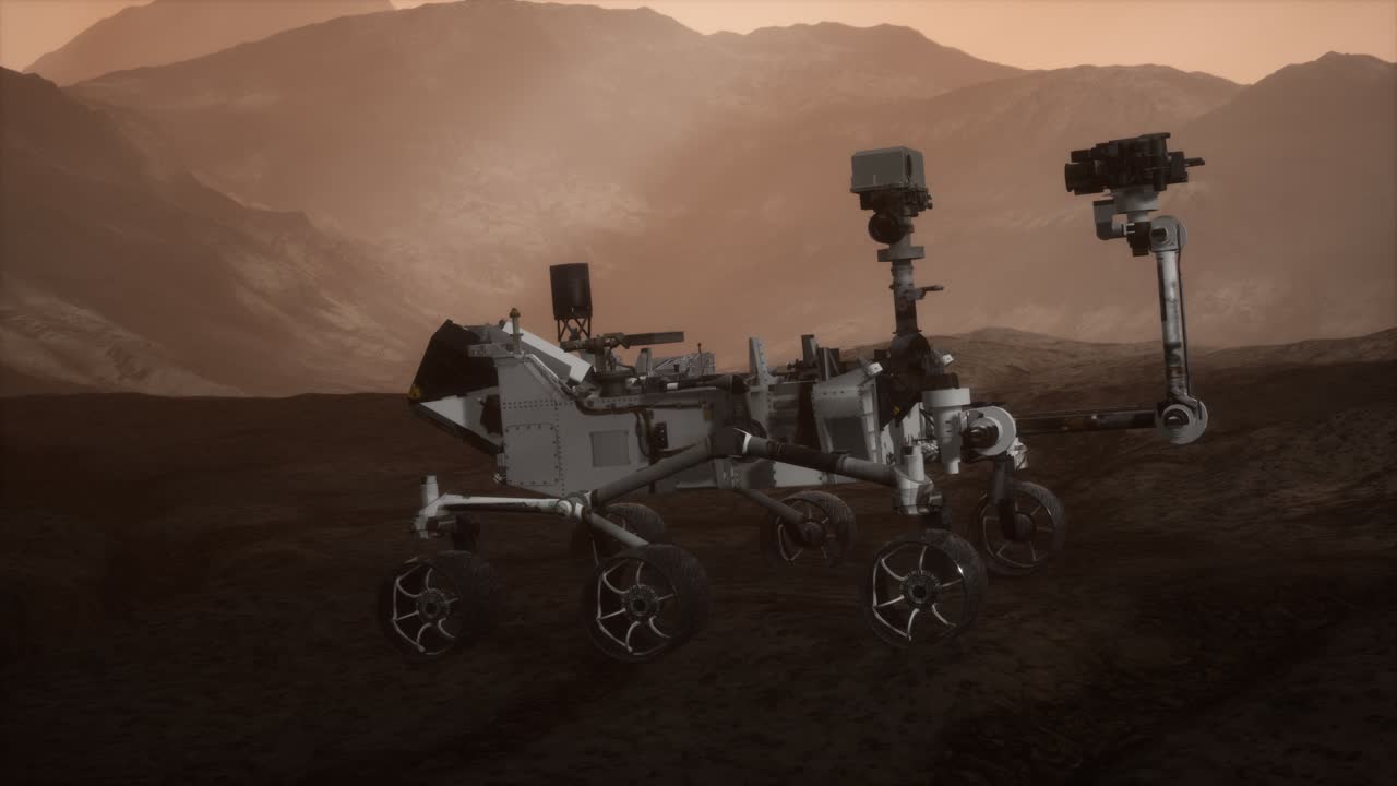 ⁇ 은 행성의 표면을 탐사하는 호기심 화성 탐사선. 이 이미지의 요소는 nasa에 의해 제공됩니다.