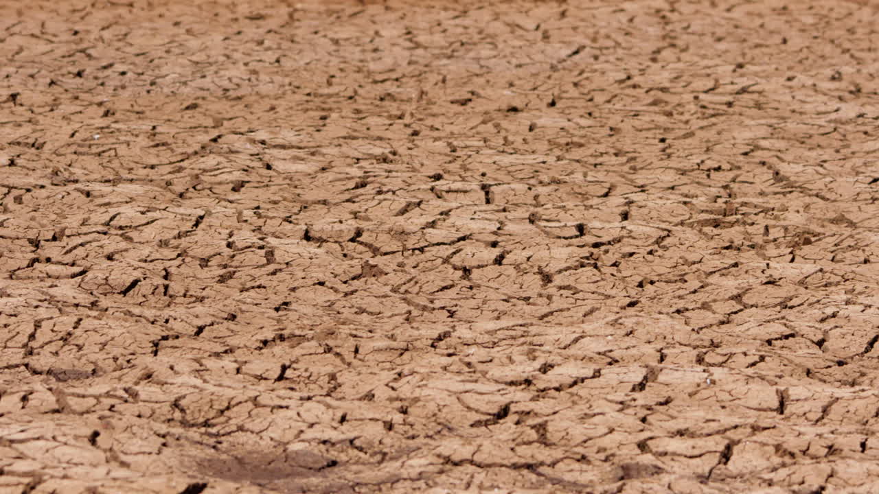 Wide pan shot of cracked ground during the afternoon in Kenya