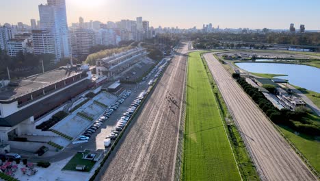 drone view of horses racing at the hipodromo argentino de palermo, buenos aires