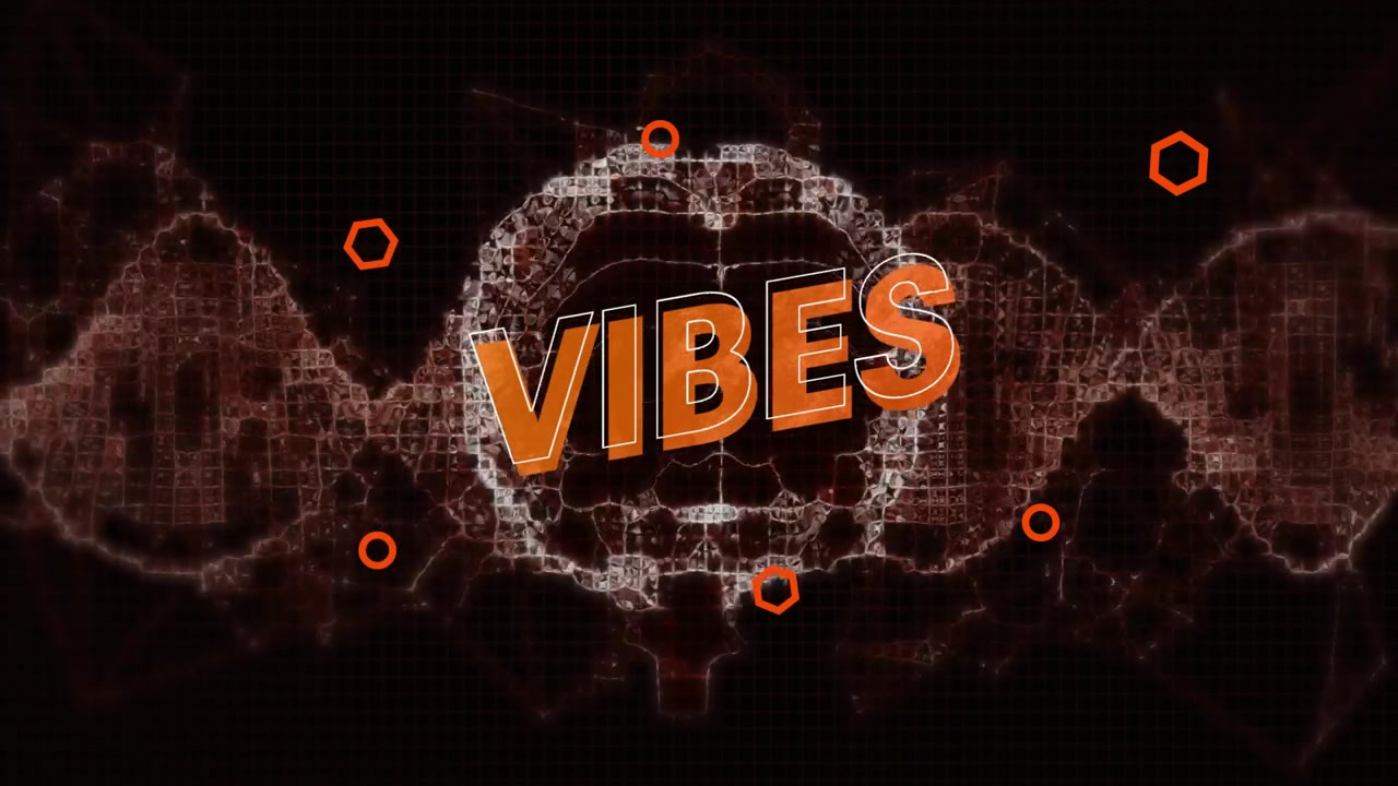 ตัวอักษร VIBES ปรากฏขึ้น โครงร่างสมองปรากฏ โหนดเคลื่อนที่ รูปคลื่นเต้นเป็นจังหวะแสดงภาพเครือข่าย