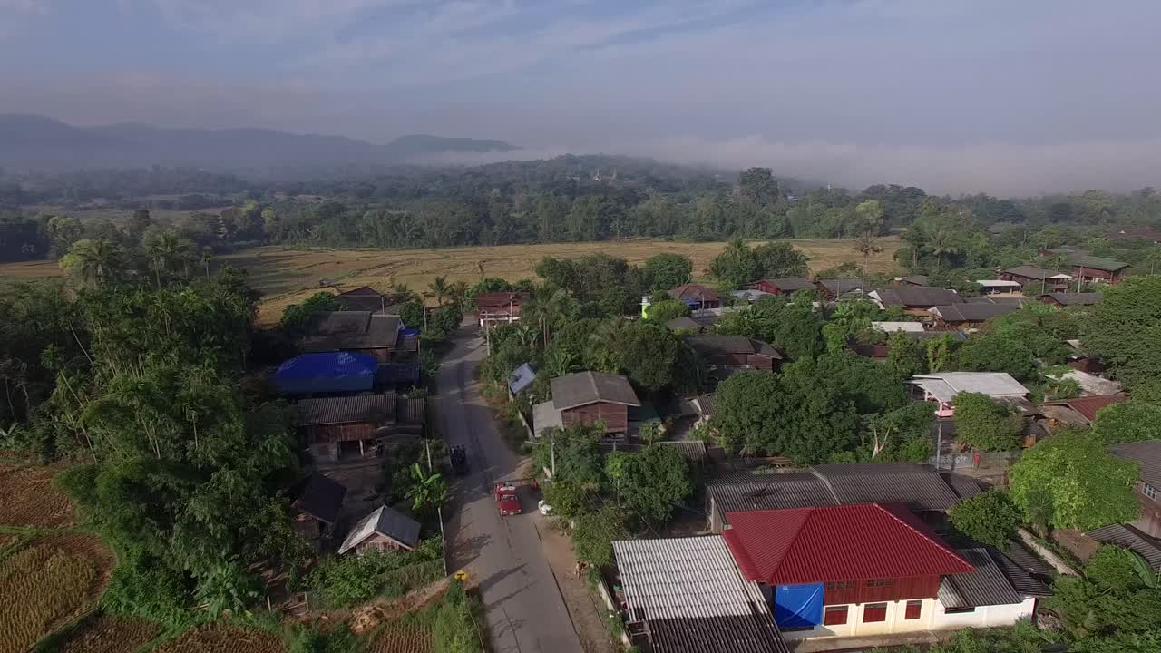 Countryside Village, Mountain Village in Phrae Province, Thailand Aerial Shot