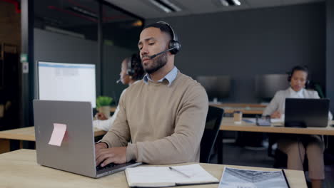 Laptop,-thinking-and-call-center-man