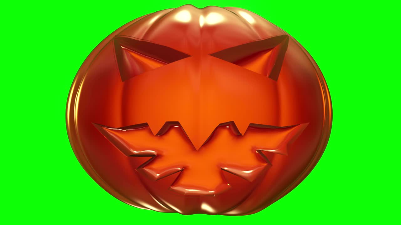 녹색 화면에 오렌지색으로 표현 된 할로윈 호박 머리를 움직입니다.