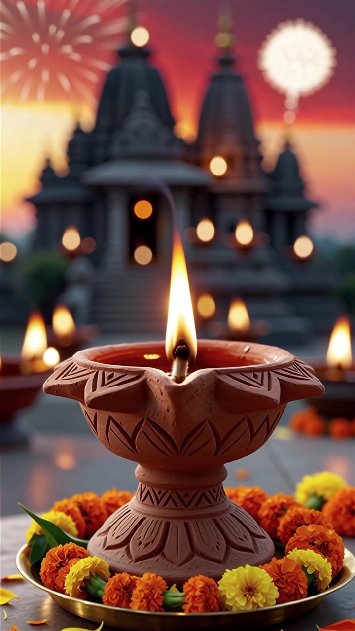 Sfondo del Festival Diwali con lanterne e decorazioni tradizionali Diyas.