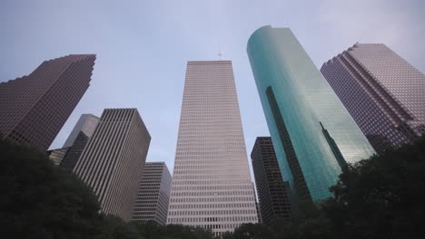 low angle 4k view of downtown houston skyscrapers-4