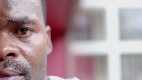 Close-up-of-an-African-American-man's-face,-with-copy-space