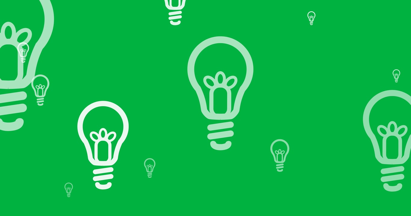 Digital animation of multiple bulb icons floating against black background