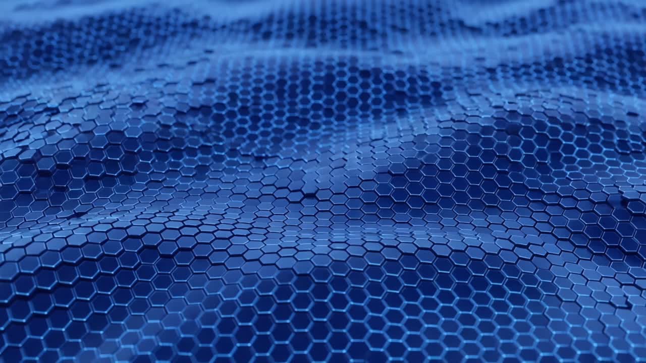 A Depiction of Intricate Blue Hexagonal Patterns Forming a Dynamic Surface, Showcasing Texture and Depth in a Bouyant Environment