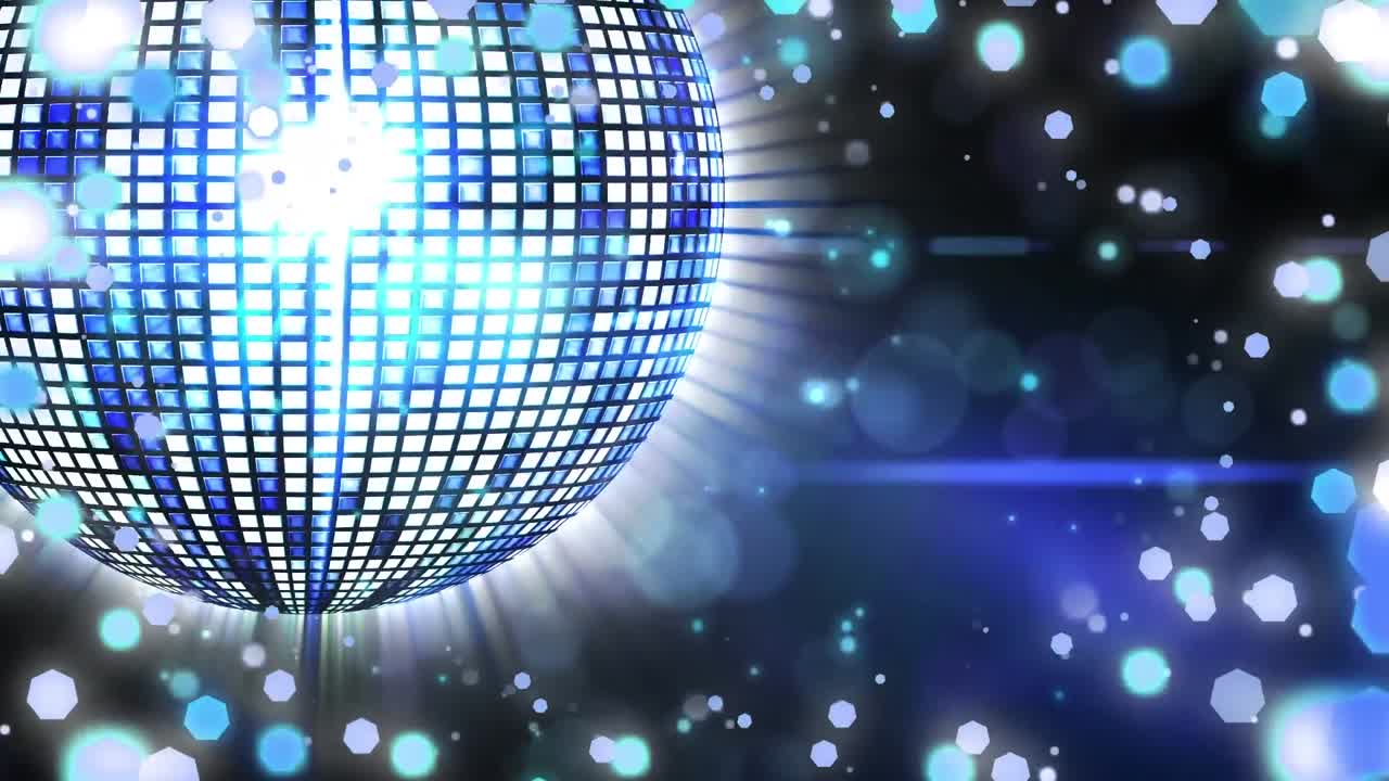animación de retro espejo disco bola y luces de hadas de navidad parpadeando.