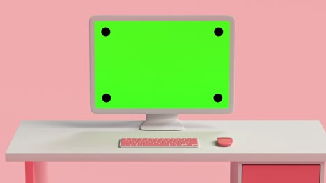 pink white computer green screen display 3d rendering motion