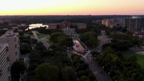 Descending-aerial-drone-shot-at-Benjamin-Franklin-Parkway-in-Philadelphia-PA