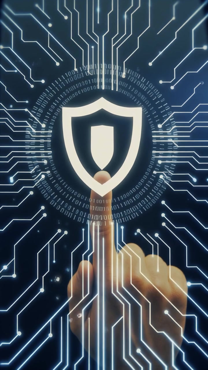 Finger Touching Digital Shield Icon for Cybersecurity Concept