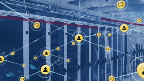 animación de la red de conexiones con iconos de personas a través de servidores informáticos