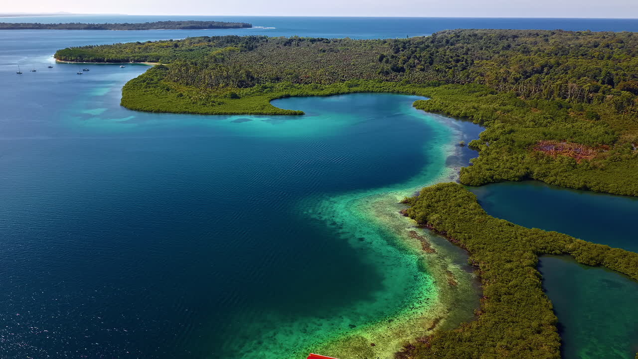 Boca del Drago With Starfish Beach In View. Bocas del Toro Province In Panama. aerial panning shot