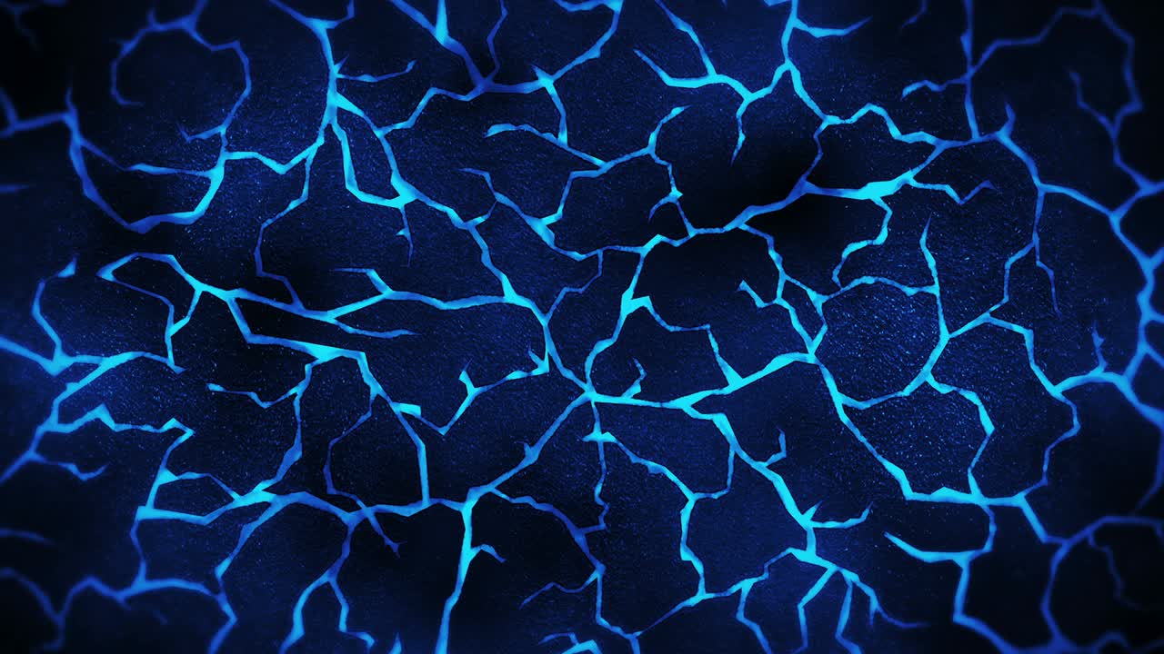 Dark background with blue cracked ground. Smoke, Fog, Dust. Loop animation of molten lava. Earth surface. Heat burning floor.