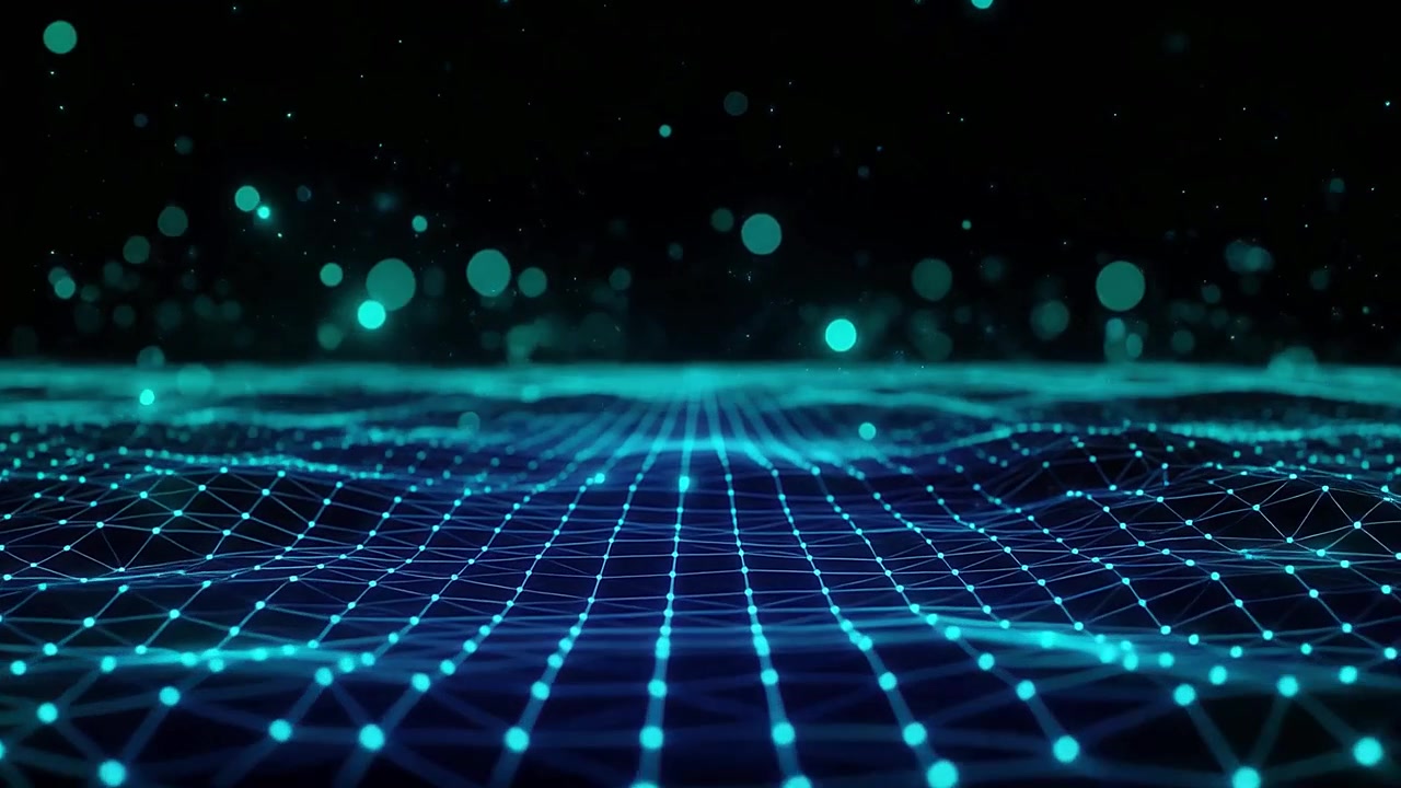 Dynamic Abstract Blue Digital Grid with Glowing Particles