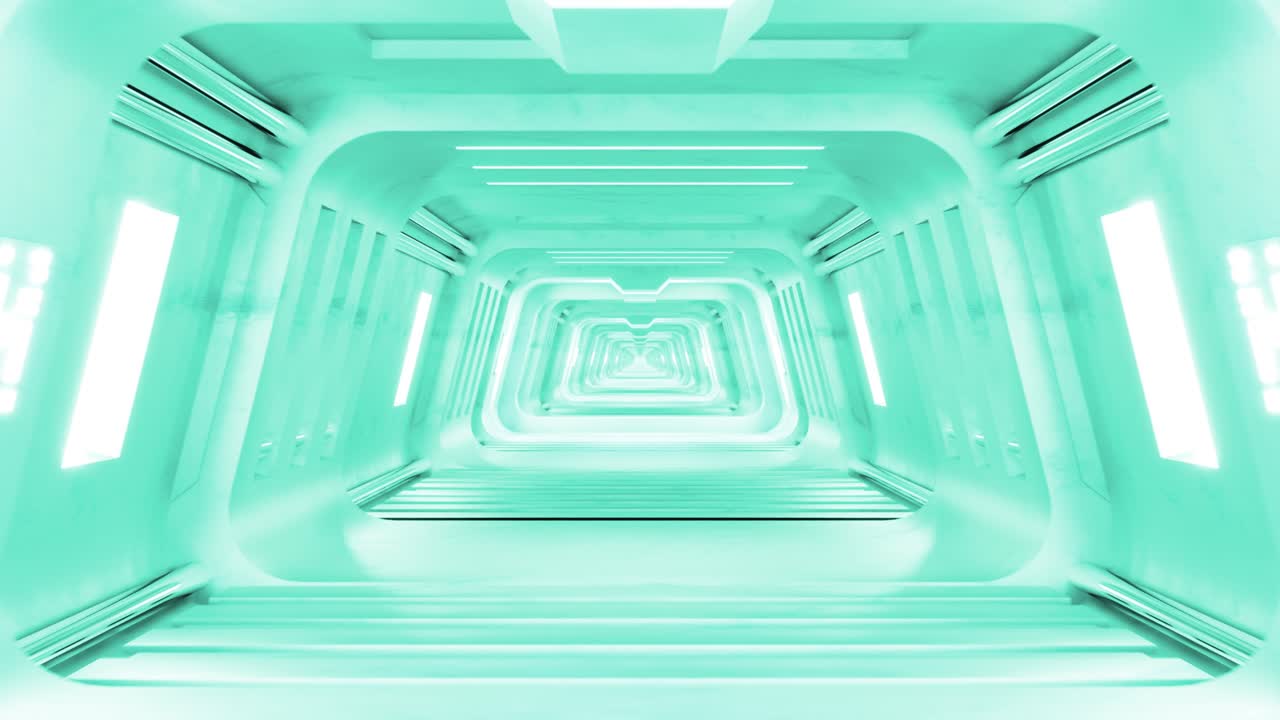 3D render of futuristic spaceship with color lights corridor