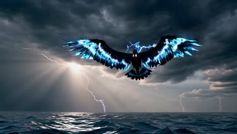 electric eagle in a storm over the ocean