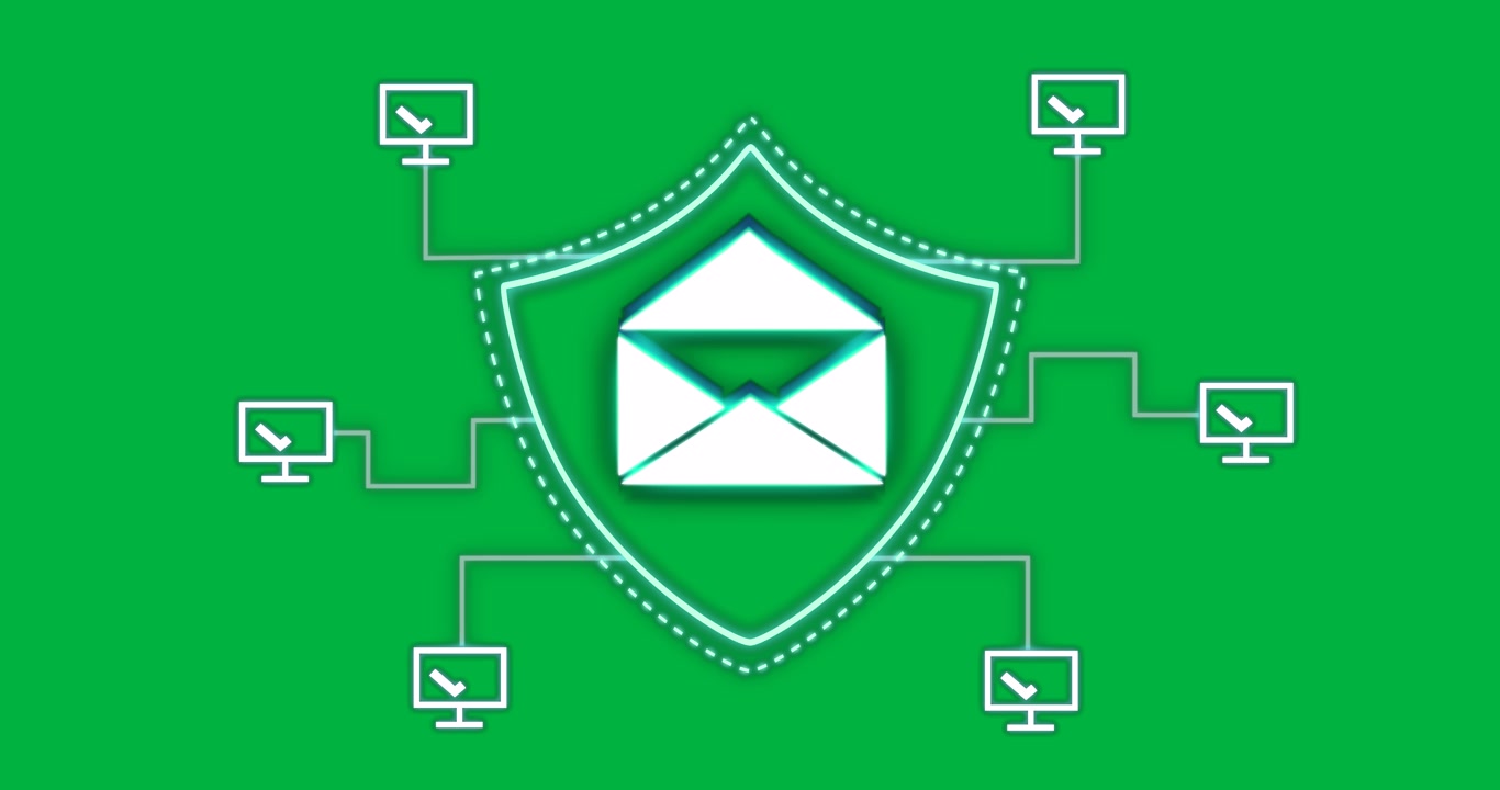 Animation of envelope and shield icon on transparent background