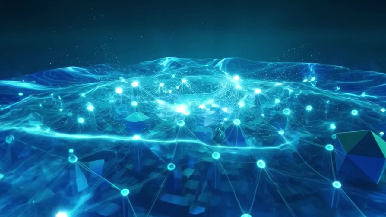 Abstract Digital Network Expanding with Glowing Nodes and Data Connections