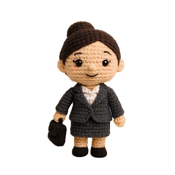 Crocheted Amigurumi Businesswoman Doll Holding a Briefcase