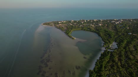 aerial over holbox punta cocos beach shoreline, mexico