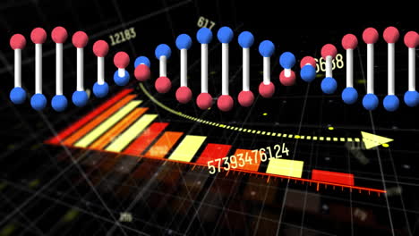 animation dna strand over data processing and grid