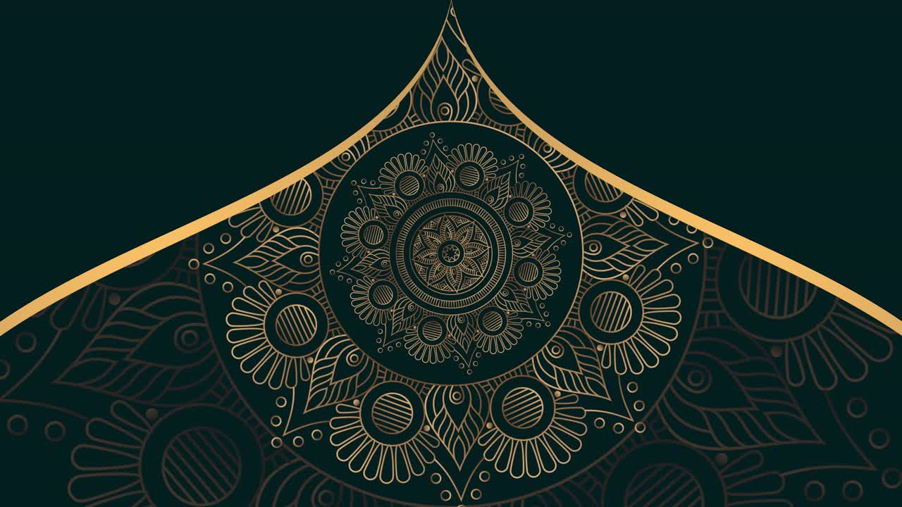 Gold and dark green mandala ornament background looping smoothly, arabic islamic style for any purpose