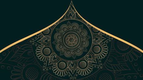 Fondo-De-Adorno-De-Mandala-Dorado-Y-Verde-Oscuro-Que-Se-Repite-Suavemente,-Estilo-Islámico-árabe-Para-Cualquier-Propósito