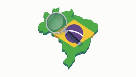 búsqueda de bucle con lupa en el mapa de brasil con la bandera en un fondo blanco (diseño plano)