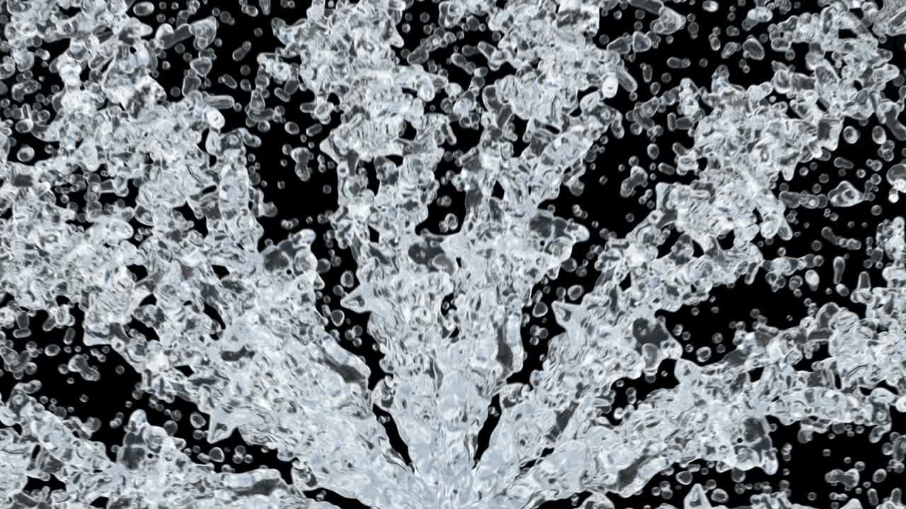 검은색 배경에 물방울과 함께 물 스플래시 루프 3d 일러스트레이션